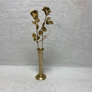 VTG Gold Tone Metal Rose Buds Brass Bud Vase Regency Gold Metal Bud Vase Roses